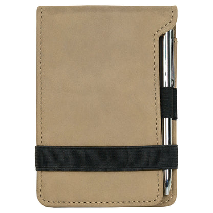 Personalized Laser Engraved 3 1/4" x 4 3/4" Light Brown Leatherette Mini Notepad with Pen
