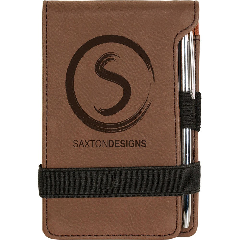 Personalized Laser Engraved 3 1/4" x 4 3/4" Dark Brown  Leatherette Mini Notepad with Pen