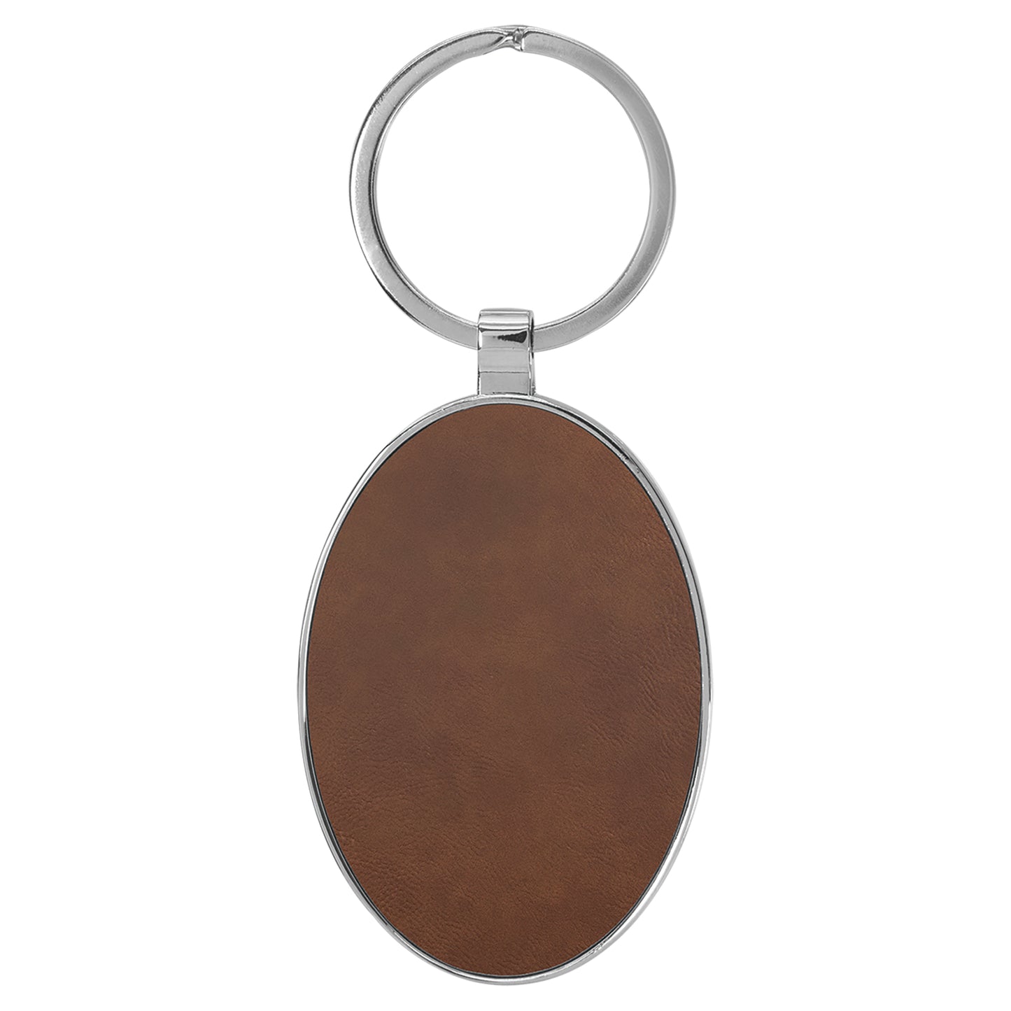 Personalized Laser Engraved 3" x 1 3/4" Leatherette/Metal Dark Brown Oval Keychain