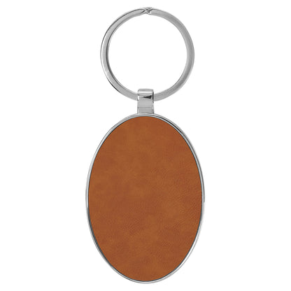 Personalized Laser Engraved 3" x 1 3/4" Leatherette/Metal Rawhide Oval Keychain