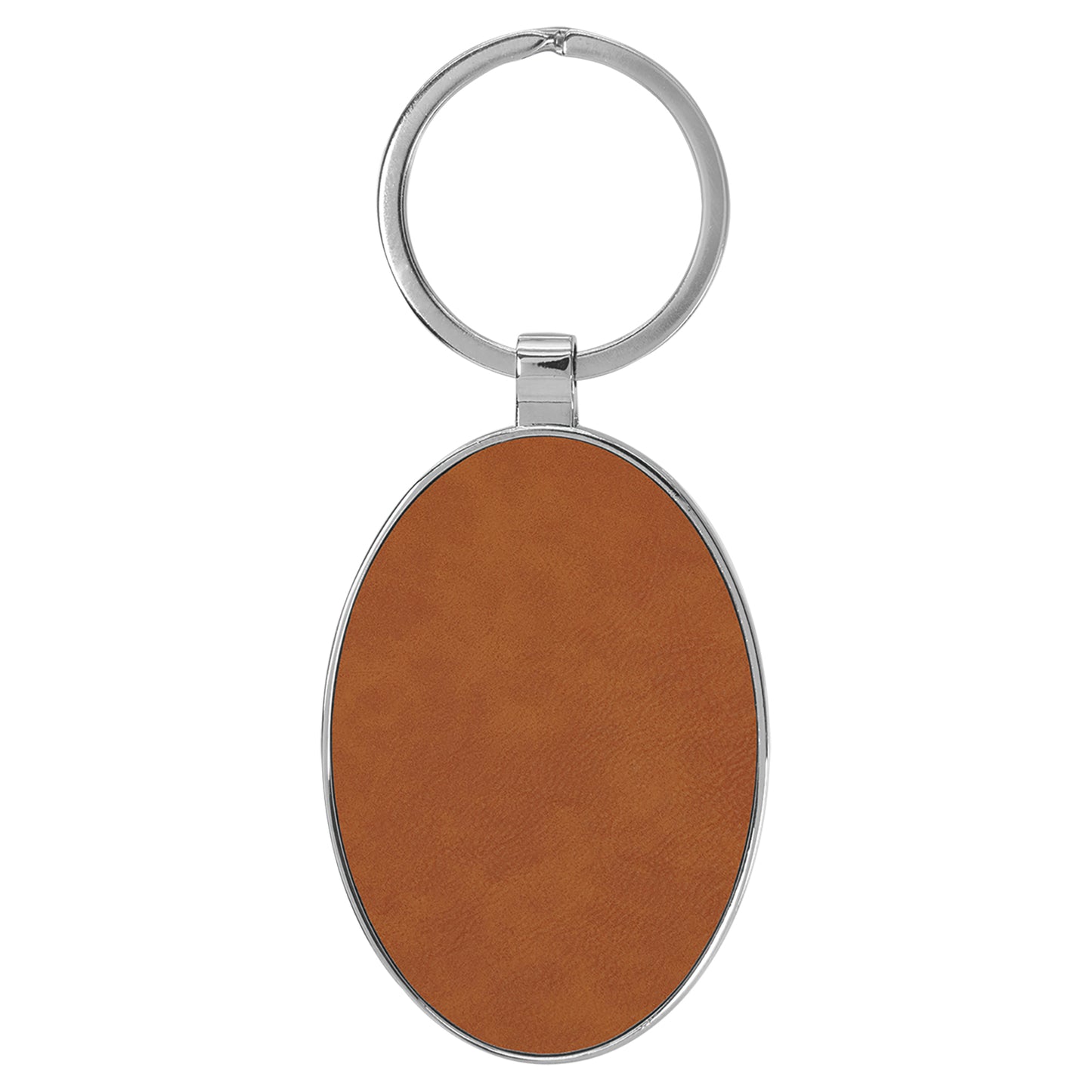 Personalized Laser Engraved 3" x 1 3/4"  Leatherette/Metal Rawhide Oval Keychain