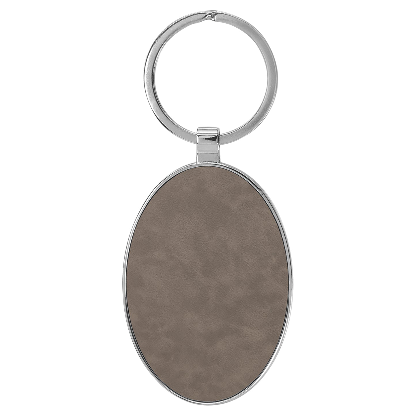 Personalized Laser Engraved 3" x 1 3/4" Leatherette/Metal Gray Oval Keychain