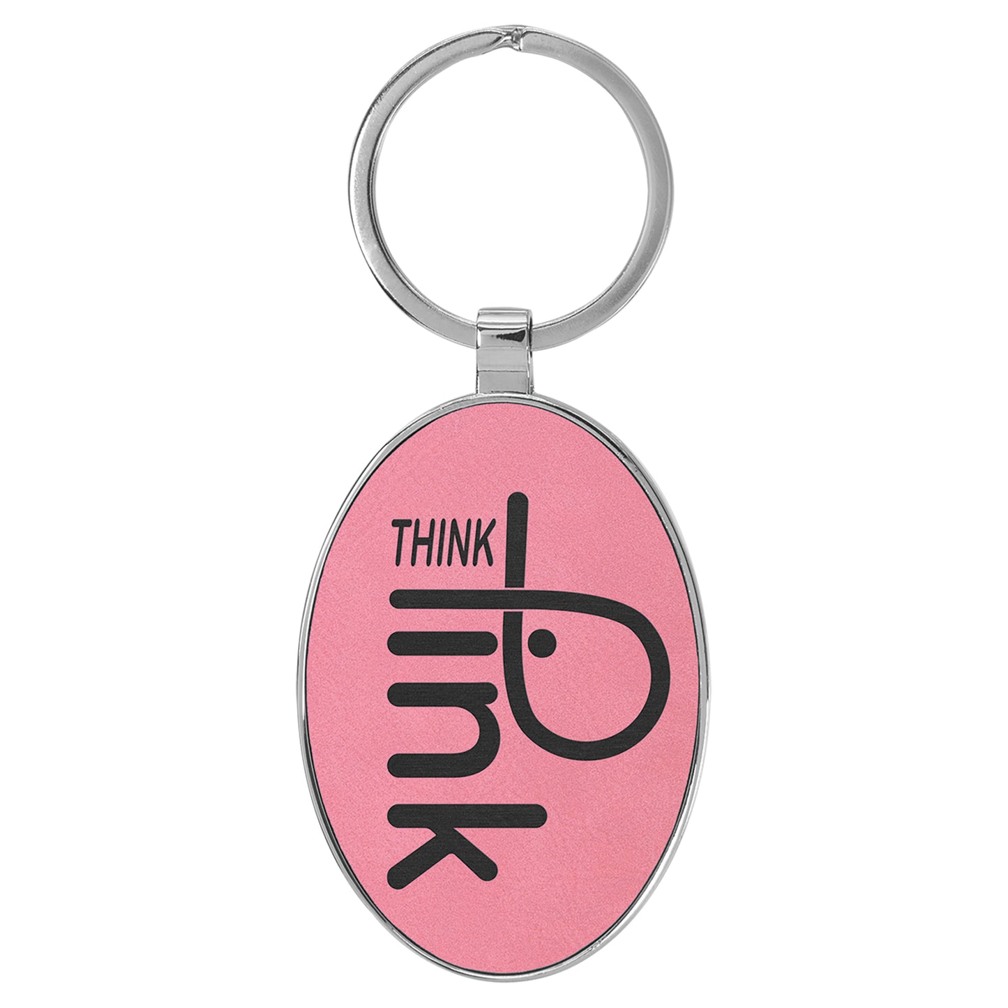  Personalized Laser Engraved 3" x 1 3/4" Leatherette/Metal Pink Oval Keychain