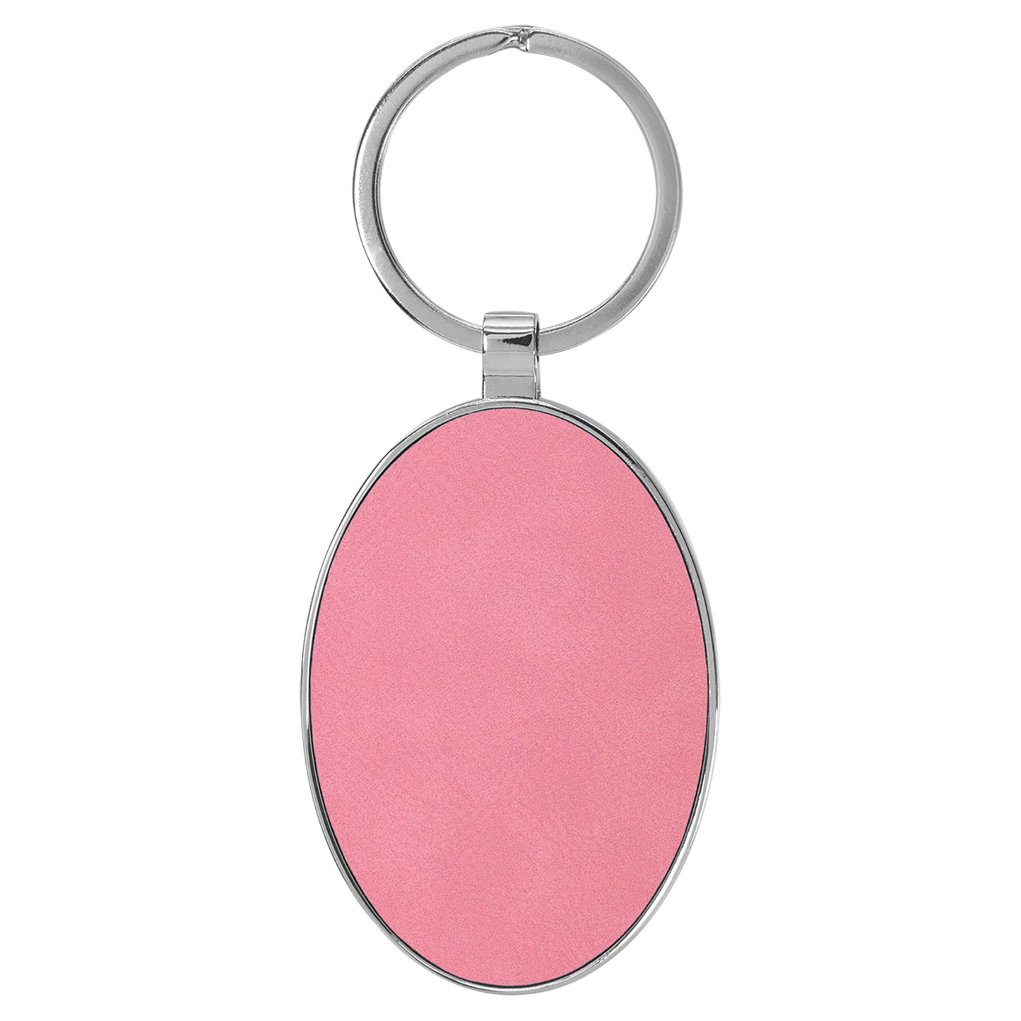 Personalized Laser Engraved 3" x 1 3/4" Leatherette/Metal Pink Oval Keychain