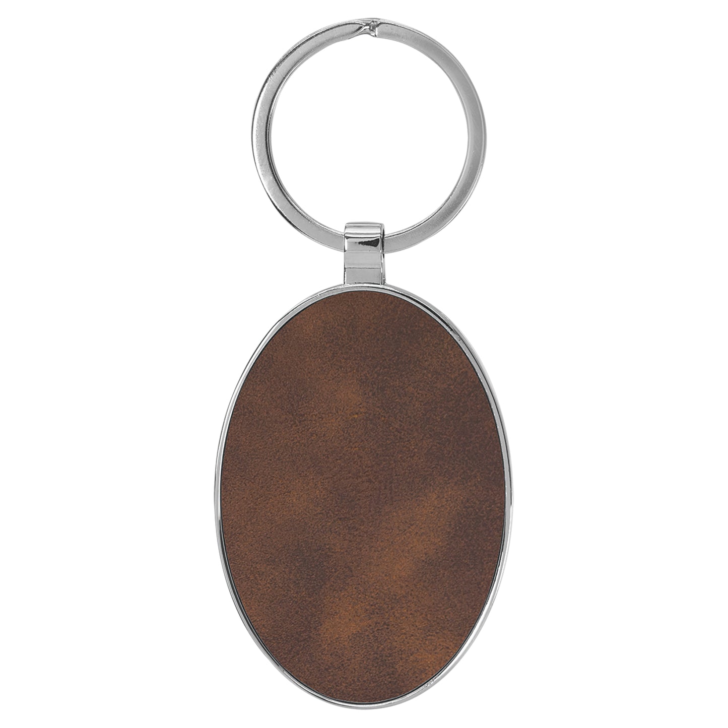 Personalized Laser Engraved 3" x 1 3/4" Leatherette/Metal Rustic/Silver Oval Keychain