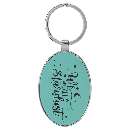  Personalized Laser Engraved 3" x 1 3/4" Leatherette/Metal Teal Oval Keychain