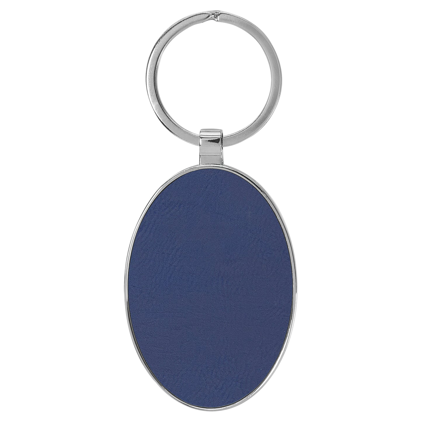 Personalized Laser Engraved 3" x 1 3/4" Leatherette/Metal Blue/Silver Oval Keychain