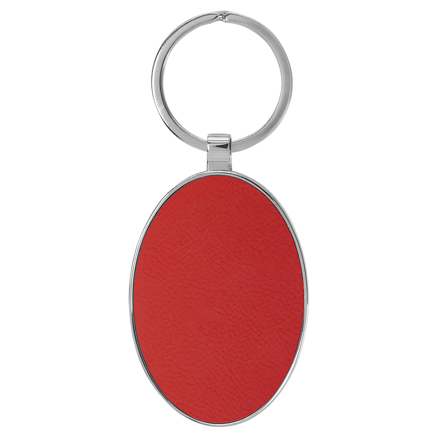 Personalized Laser Engraved 3" x 1 3/4" Leatherette/Metal Red Oval Keychain