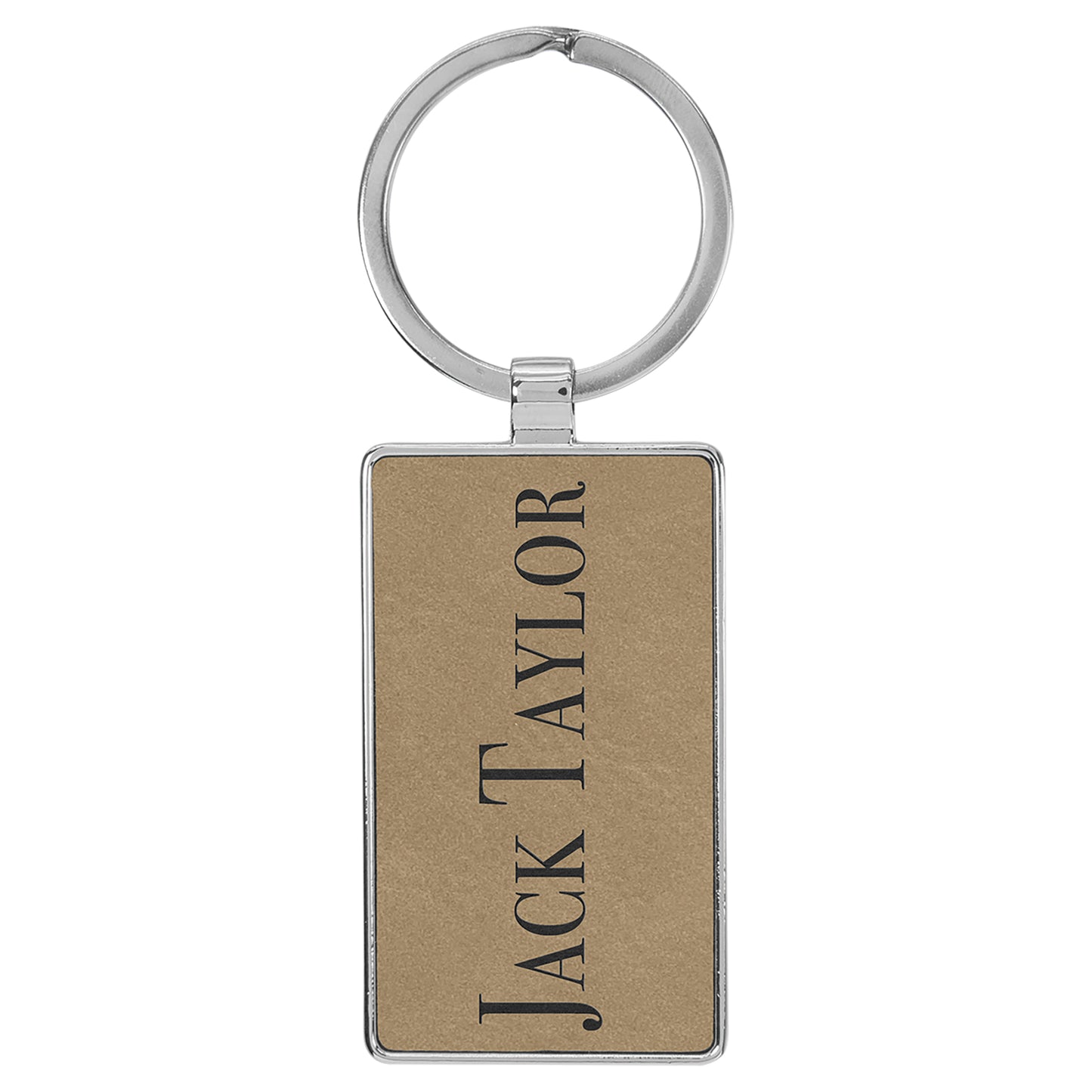  Personalized Laser Engraved 2 3/4" x 1 1/4" Leatherette/Metal Light Brown Rectangle Keychain