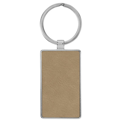 Personalized Laser Engraved 2 3/4" x 1 1/4" Leatherette/Metal Light Brown Rectangle Keychain