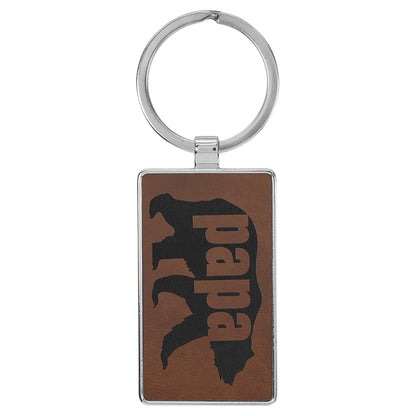  Personalized Laser Engraved 2 3/4" x 1 1/4" Leatherette/Metal Dark Brown Rectangle Keychain