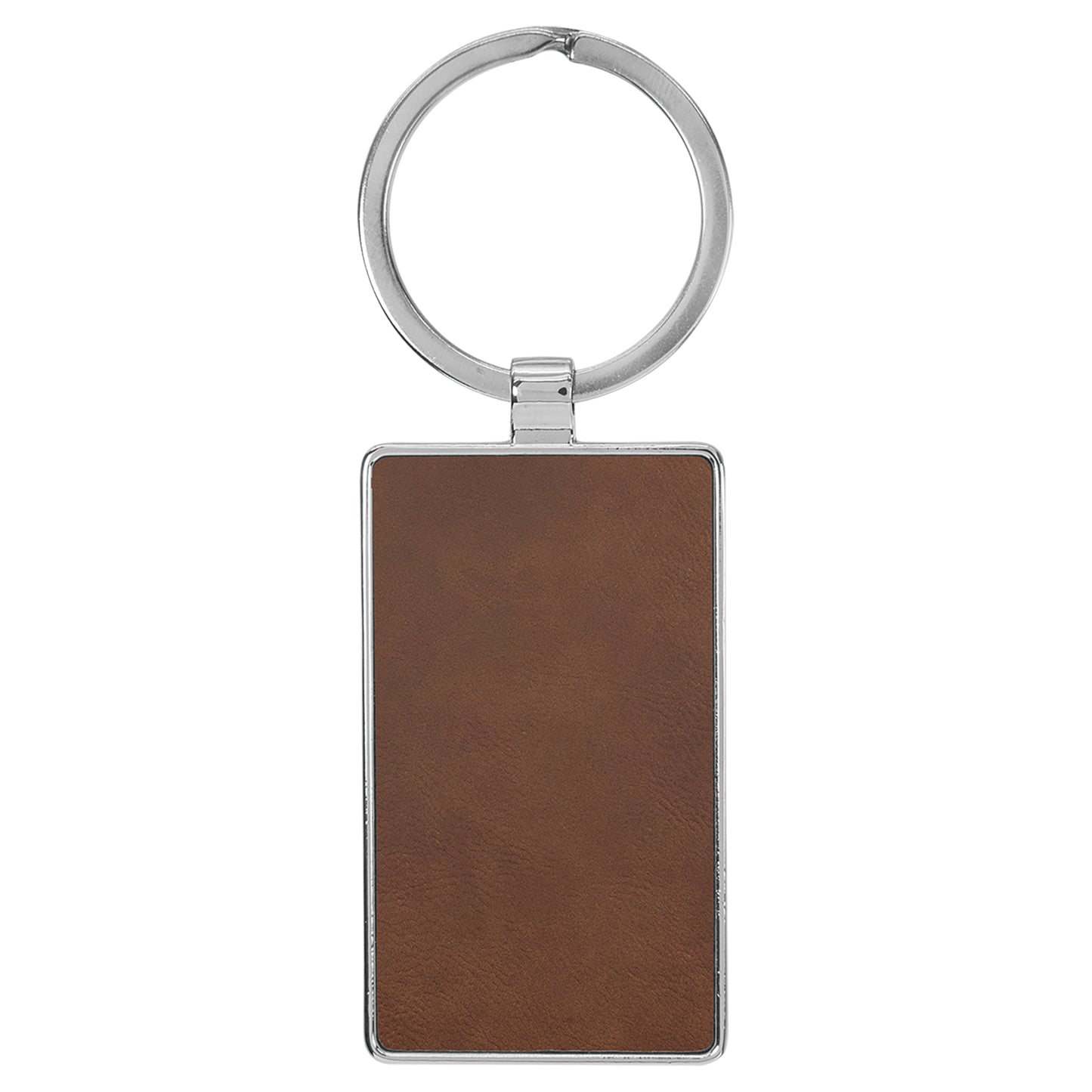 Personalized Laser Engraved 2 3/4" x 1 1/4" Leatherette/Metal Dark Brown Rectangle Keychain