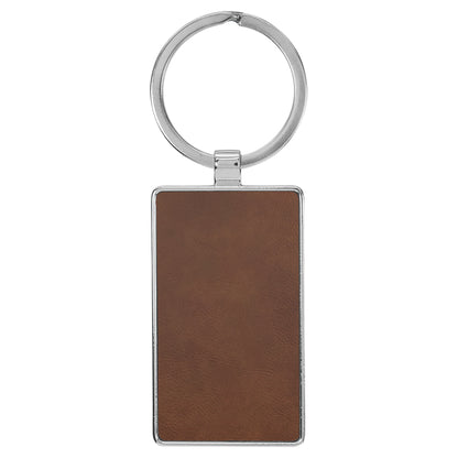 Personalized Laser Engraved 2 3/4" x 1 1/4" Leatherette/Metal Dark Brown Rectangle Keychain