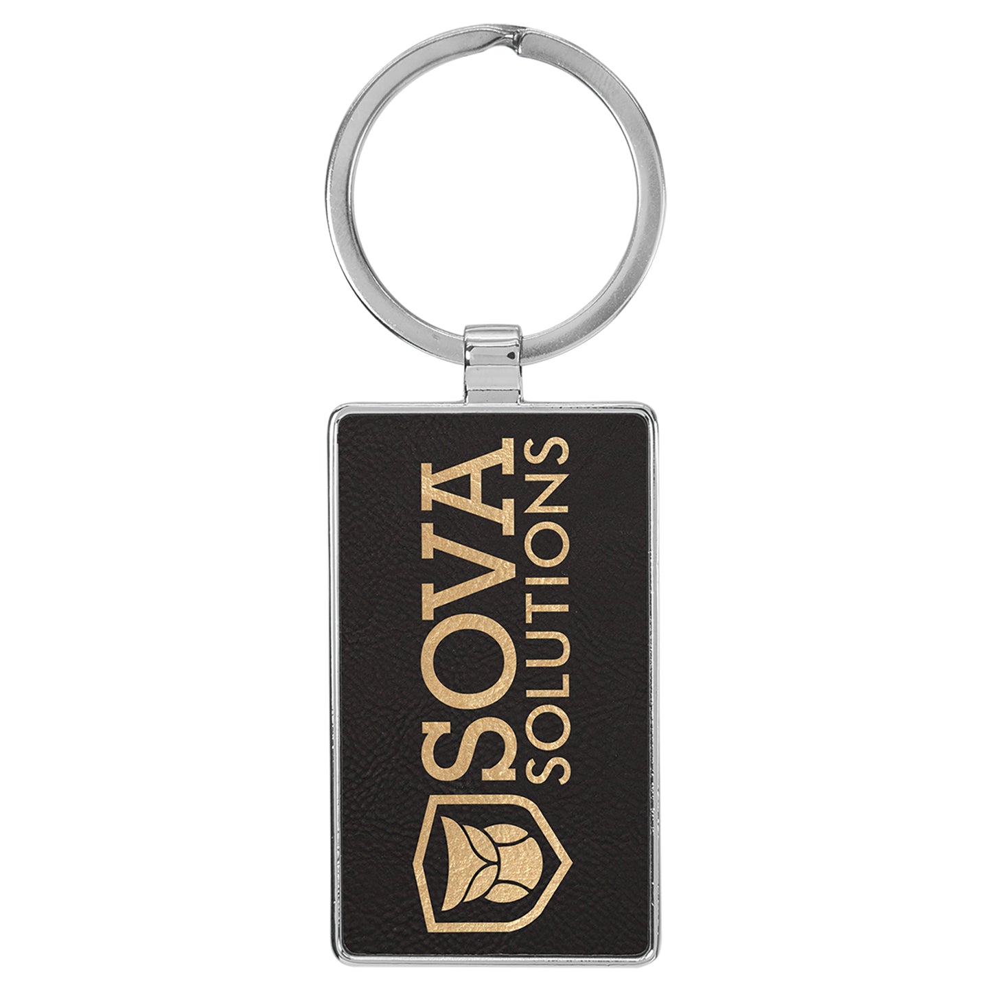  Personalized Laser Engraved 2 3/4" x 1 1/4" Leatherette/Metal Black/Gold Rectangle Keychain