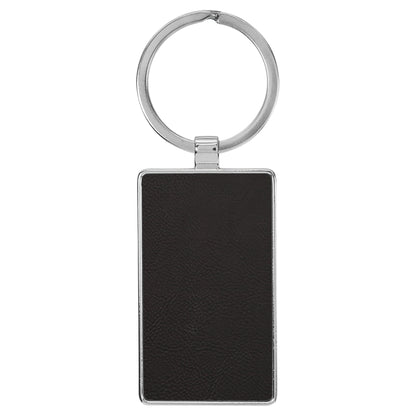 Personalized Laser Engraved 2 3/4" x 1 1/4" Leatherette/Metal Black/Gold Rectangle Keychain