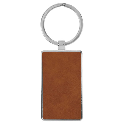 Personalized Laser Engraved 2 3/4" x 1 1/4" Leatherette/Metal Rawhide Rectangle Keychain