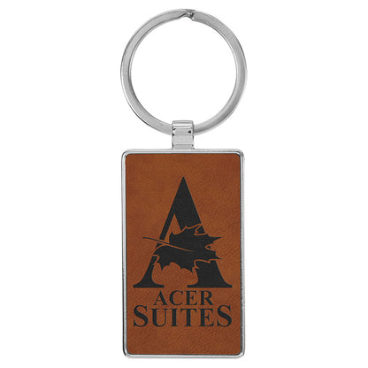 Personalized Laser Engraved 2 3/4" x 1 1/4"  Leatherette/Metal Rawhide Rectangle Keychain