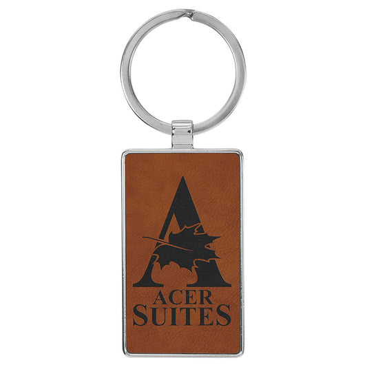 Personalized Laser Engraved 2 3/4" x 1 1/4"  Leatherette/Metal Rawhide Rectangle Keychain