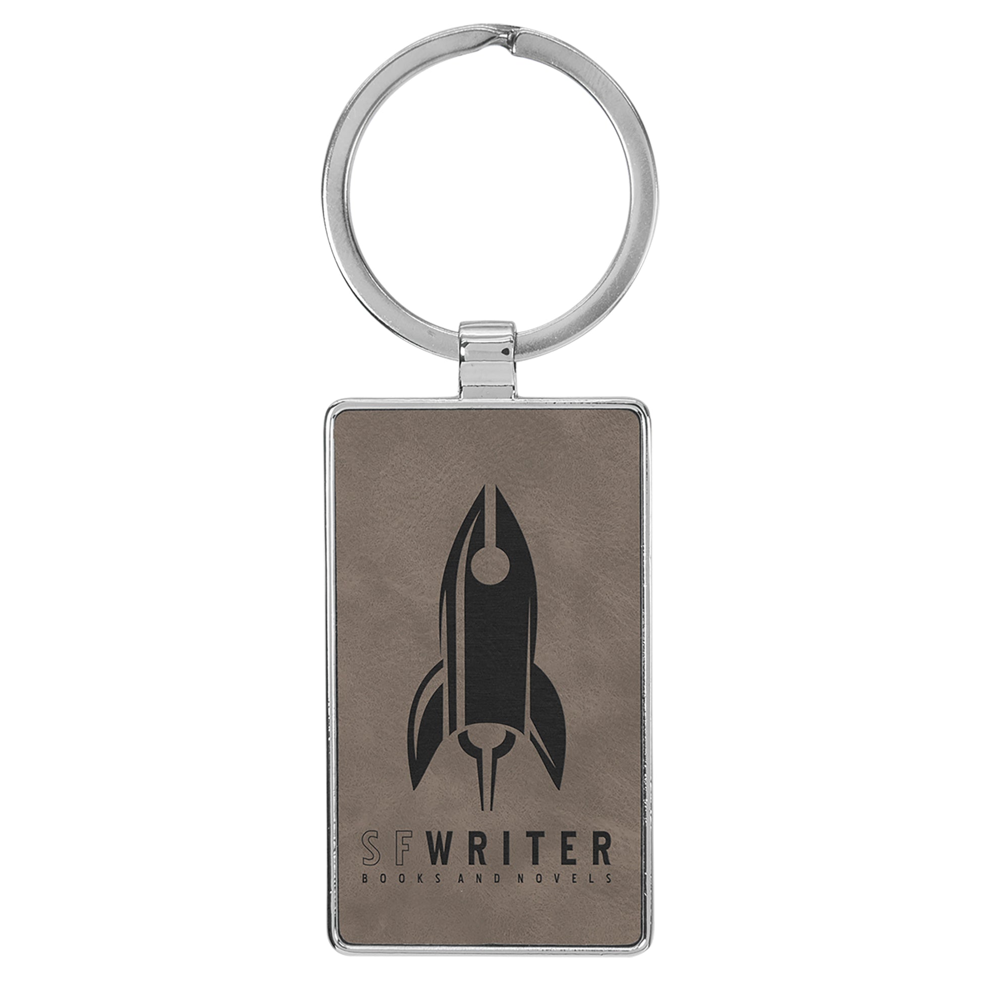  Personalized Laser Engraved 2 3/4" x 1 1/4" Leatherette/Metal Gray Rectangle Keychain