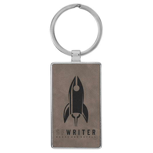  Personalized Laser Engraved 2 3/4" x 1 1/4" Leatherette/Metal Gray Rectangle Keychain