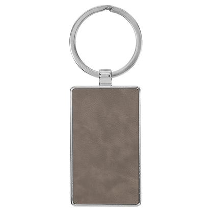 Personalized Laser Engraved 2 3/4" x 1 1/4" Leatherette/Metal Gray Rectangle Keychain