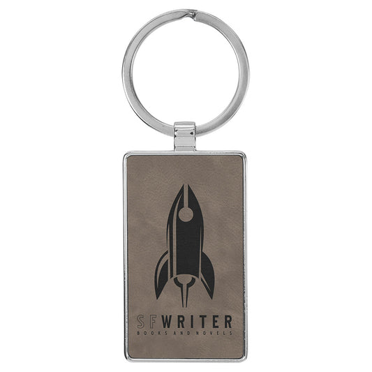 Personalized Laser Engraved 2 3/4" x 1 1/4"  Leatherette/Metal Gray Rectangle Keychain