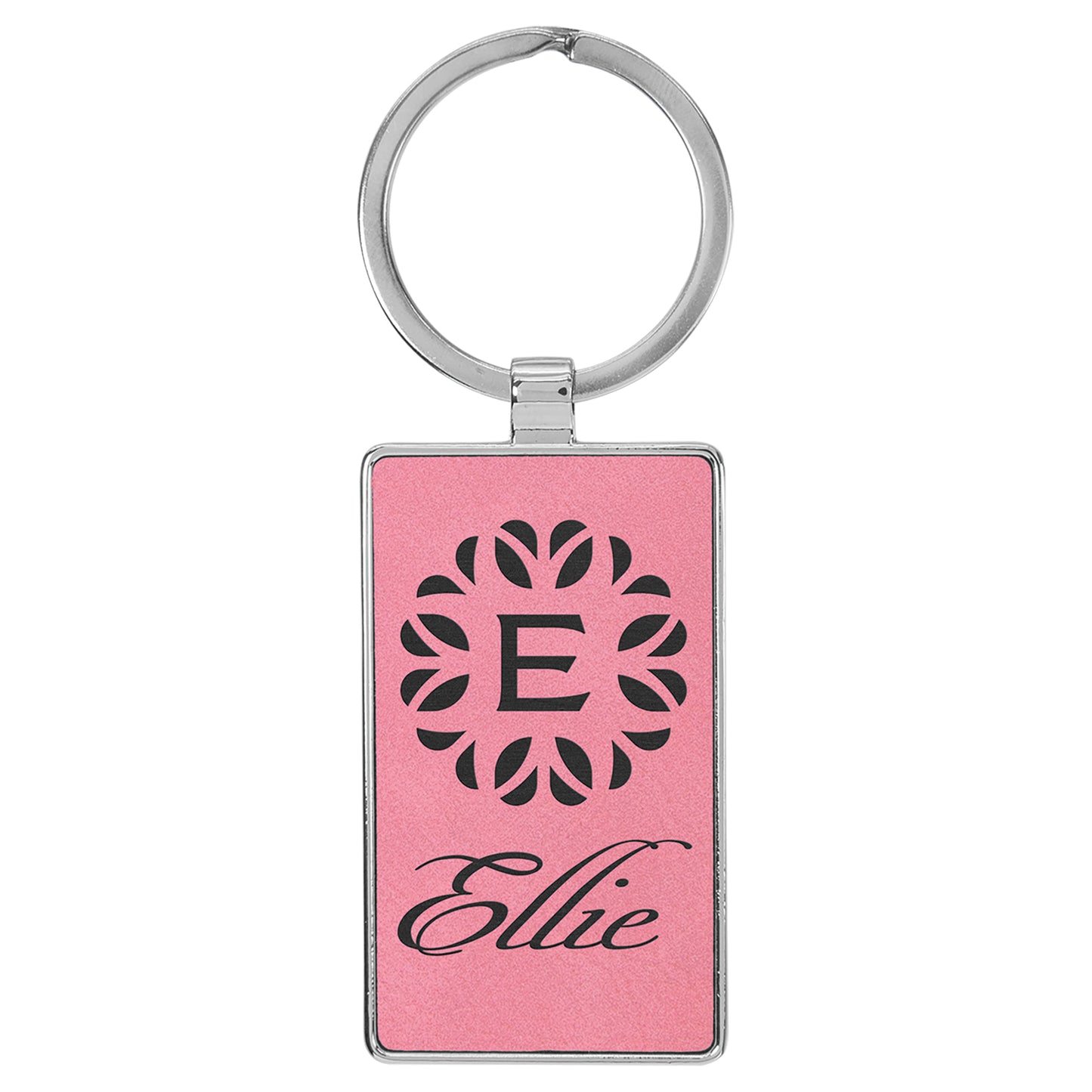  Personalized Laser Engraved 2 3/4" x 1 1/4" Leatherette/Metal Pink Rectangle Keychain