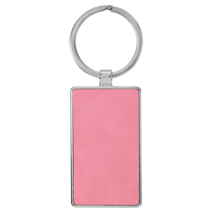 Personalized Laser Engraved 2 3/4" x 1 1/4" Leatherette/Metal Pink Rectangle Keychain