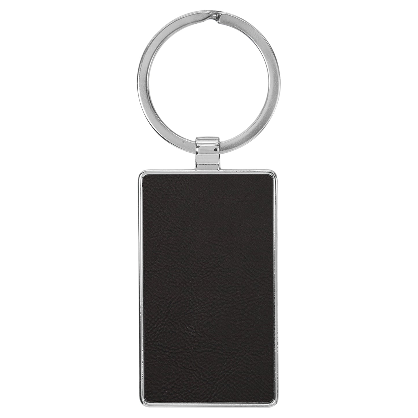 Personalized Laser Engraved 2 3/4" x 1 1/4" Leatherette/Metal Black/Silver Rectangle Keychain