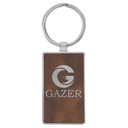  Personalized Laser Engraved 2 3/4" x 1 1/4" Leatherette/Metal Rustic/Silver Rectangle Keychain