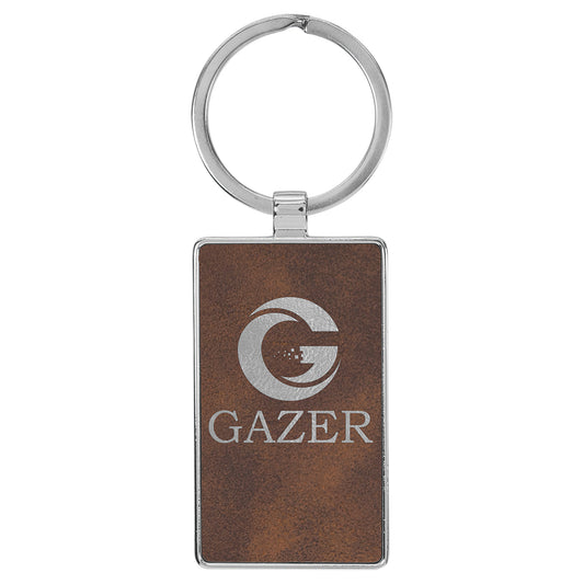  Personalized Laser Engraved 2 3/4" x 1 1/4" Leatherette/Metal Rustic/Silver Rectangle Keychain