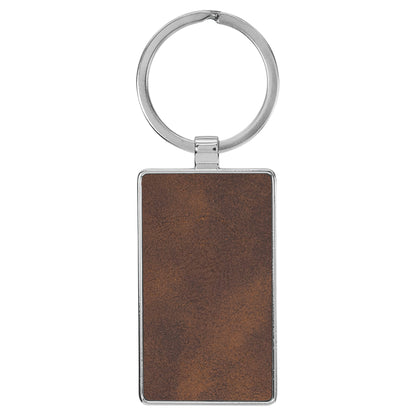 Personalized Laser Engraved 2 3/4" x 1 1/4" Leatherette/Metal Rustic/Silver Rectangle Keychain