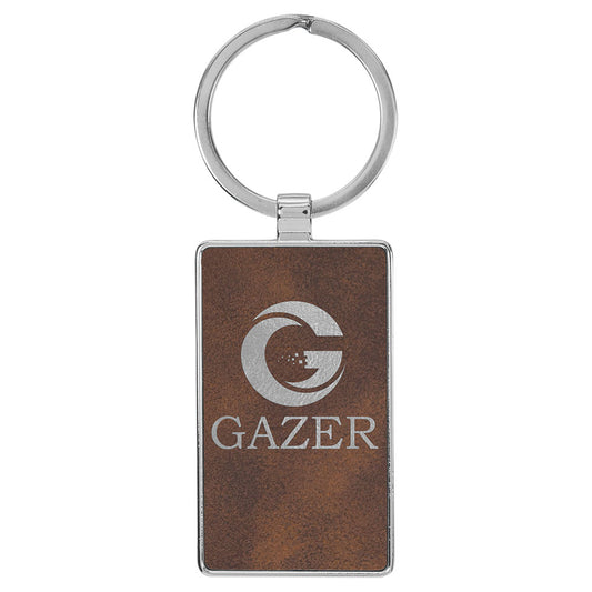 Personalized Laser Engraved 2 3/4" x 1 1/4"  Leatherette/Metal Rustic/Silver Rectangle Keychain