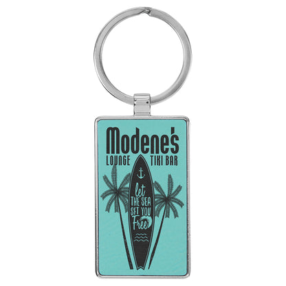  Personalized Laser Engraved 2 3/4" x 1 1/4" Leatherette/Metal Teal Rectangle Keychain