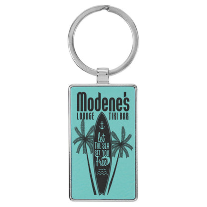 Personalized Laser Engraved 2 3/4" x 1 1/4"  Leatherette/Metal Teal Rectangle Keychain