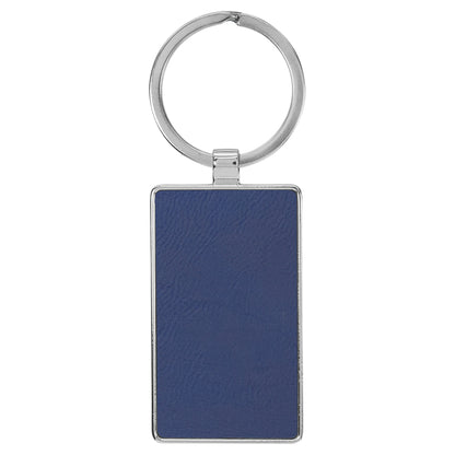 Personalized Laser Engraved 2 3/4" x 1 1/4" Leatherette/Metal Blue/Silver Rectangle Keychain