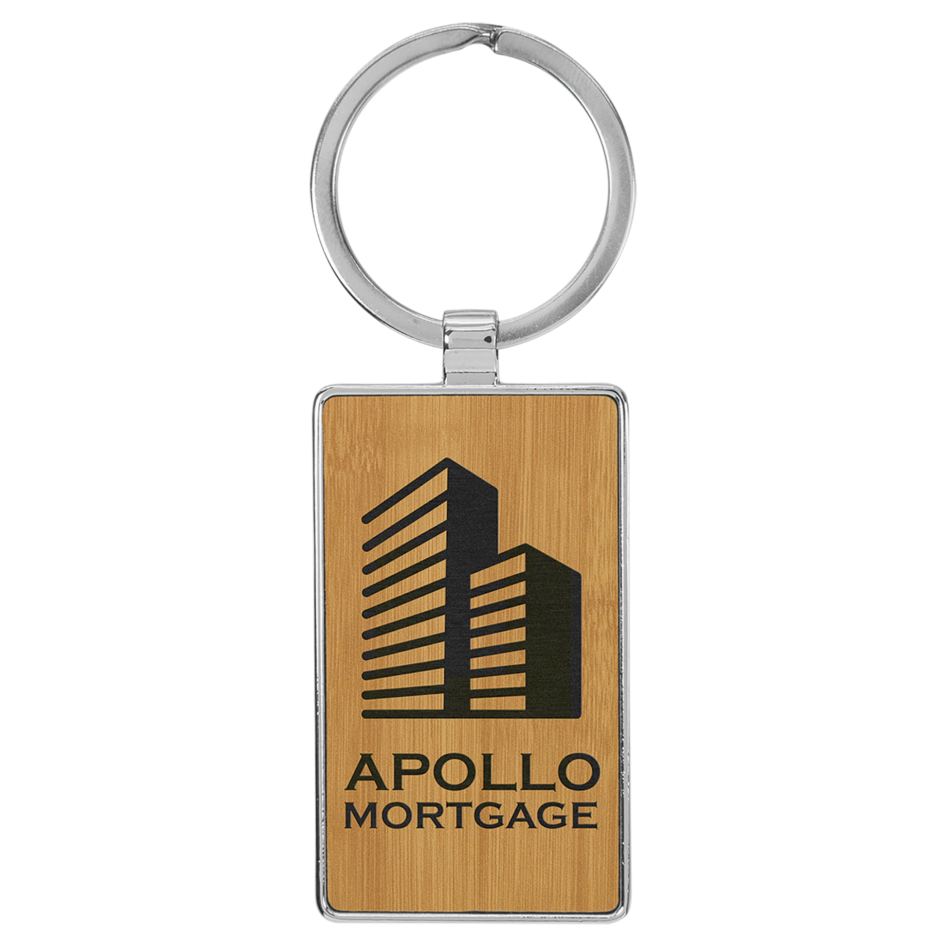  Personalized Laser Engraved 2 3/4" x 1 1/4" Leatherette/Metal Bamboo Rectangle Keychain