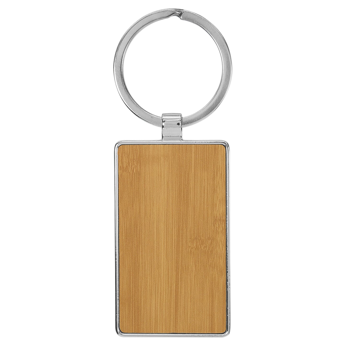 Personalized Laser Engraved 2 3/4" x 1 1/4" Leatherette/Metal Bamboo Rectangle Keychain