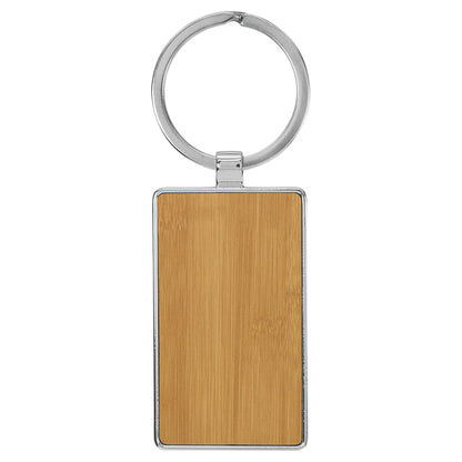 Personalized Laser Engraved 2 3/4" x 1 1/4" Leatherette/Metal Bamboo Rectangle Keychain