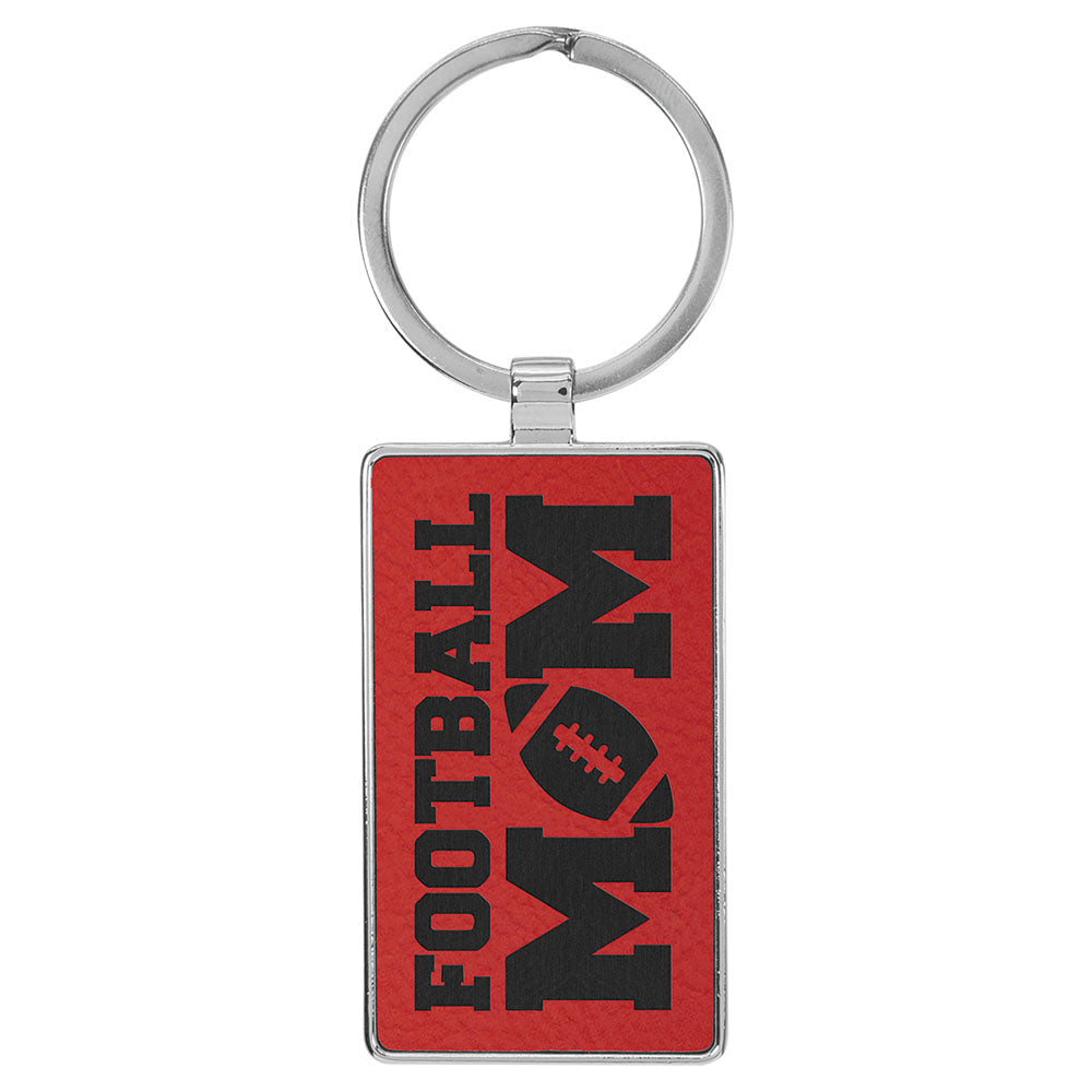 Personalized Laser Engraved 2 3/4" x 1 1/4"  Leatherette/Metal Red Rectangle Keychain