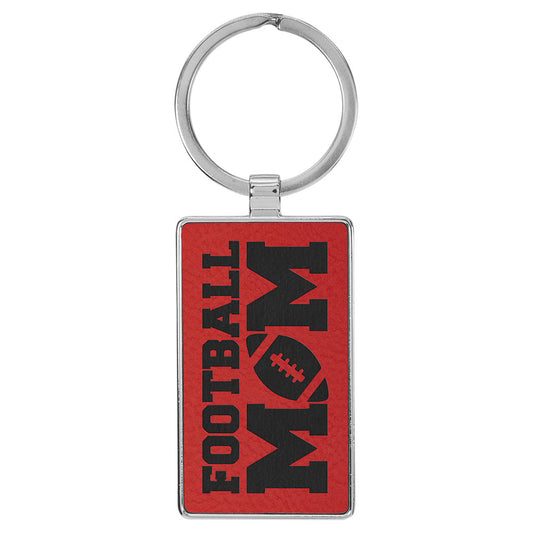 Personalized Laser Engraved 2 3/4" x 1 1/4"  Leatherette/Metal Red Rectangle Keychain