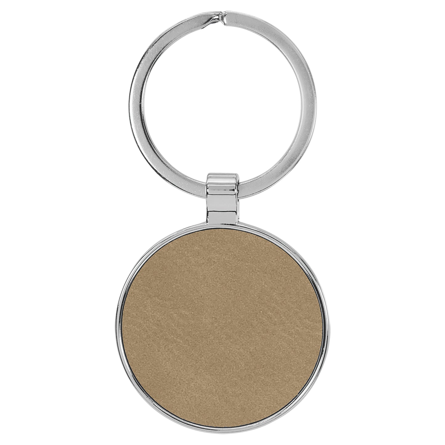 Personalized Laser Engraved 1 1/2"  Leatherette/Metal Light Brown Round Keychain