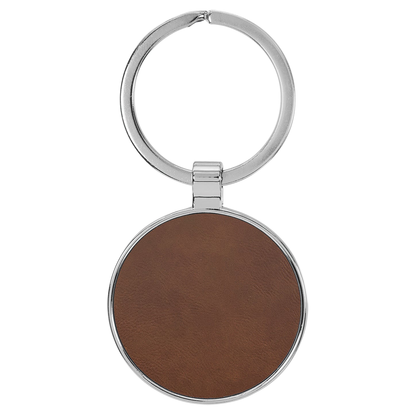 Personalized Laser Engraved 1 1/2" Leatherette/Metal Dark Brown Round Keychain