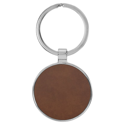 Personalized Laser Engraved 1 1/2" Leatherette/Metal Dark Brown Round Keychain