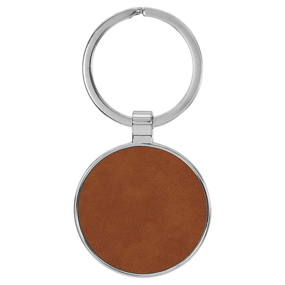 Personalized Laser Engraved 1 1/2" Leatherette/Metal Rawhide Round Keychain