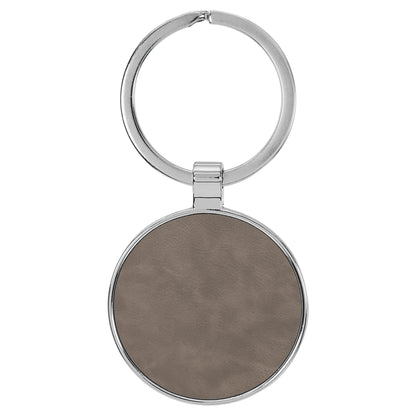 Personalized Laser Engraved 1 1/2" Leatherette/Metal Gray Round Keychain