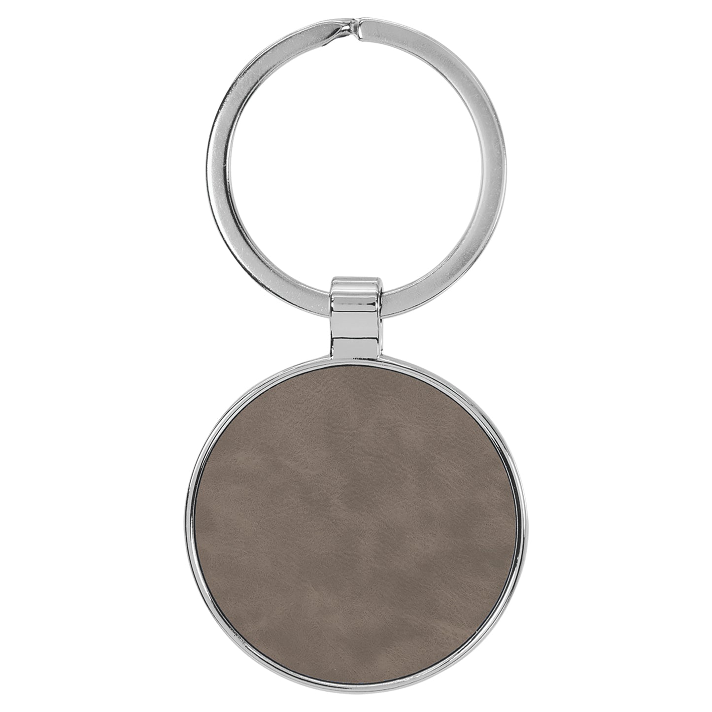 Personalized Laser Engraved 1 1/2"  Leatherette/Metal Gray Round Keychain