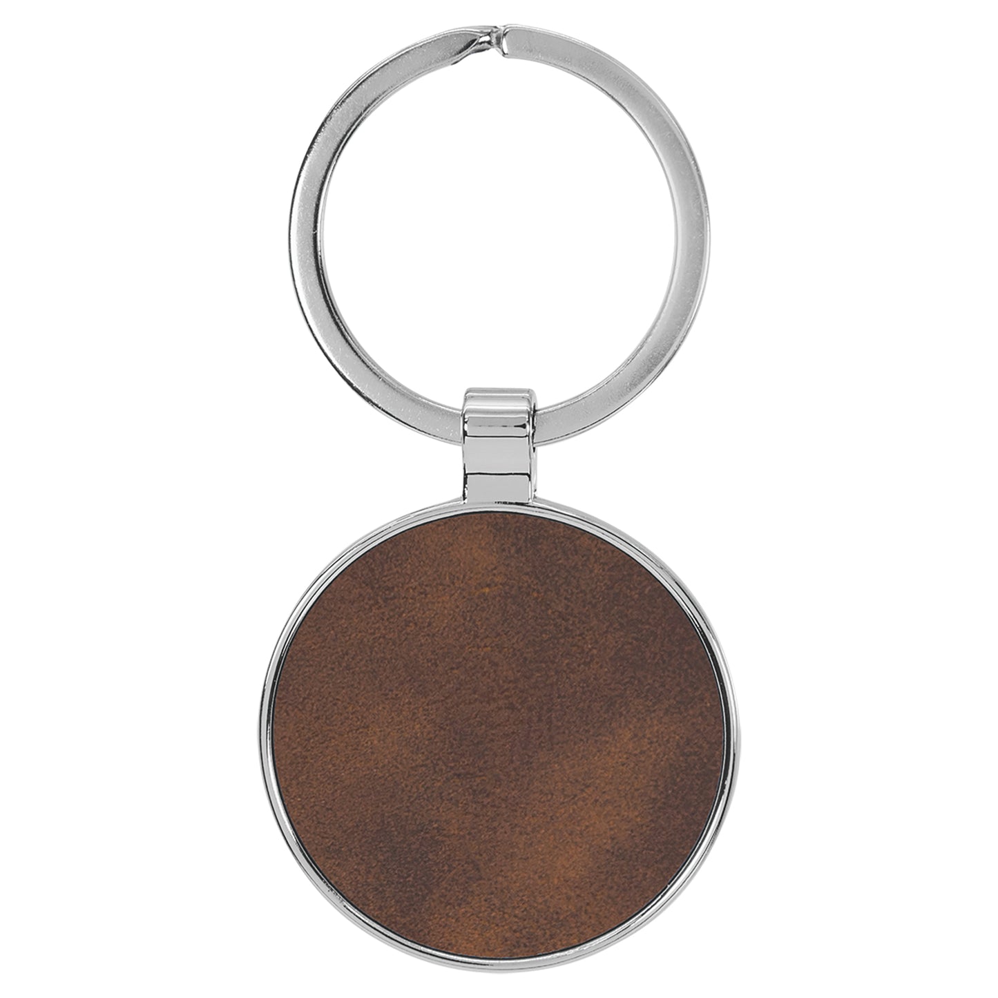 Personalized Laser Engraved 1 1/2" Leatherette/Metal Rustic/Silver Round Keychain