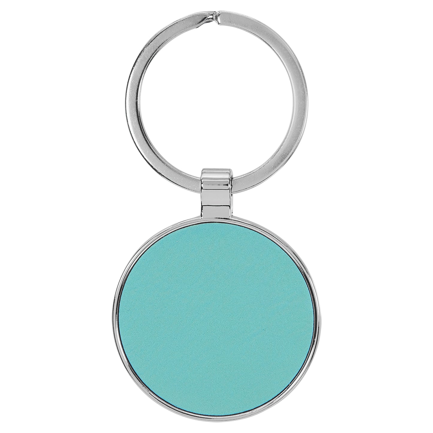 Personalized Laser Engraved 1 1/2" Leatherette/Metal Teal Round Keychain