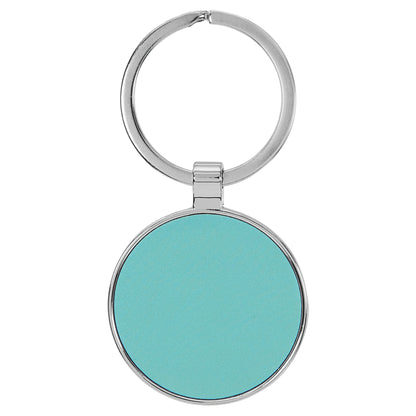 Personalized Laser Engraved 1 1/2" Leatherette/Metal Teal Round Keychain